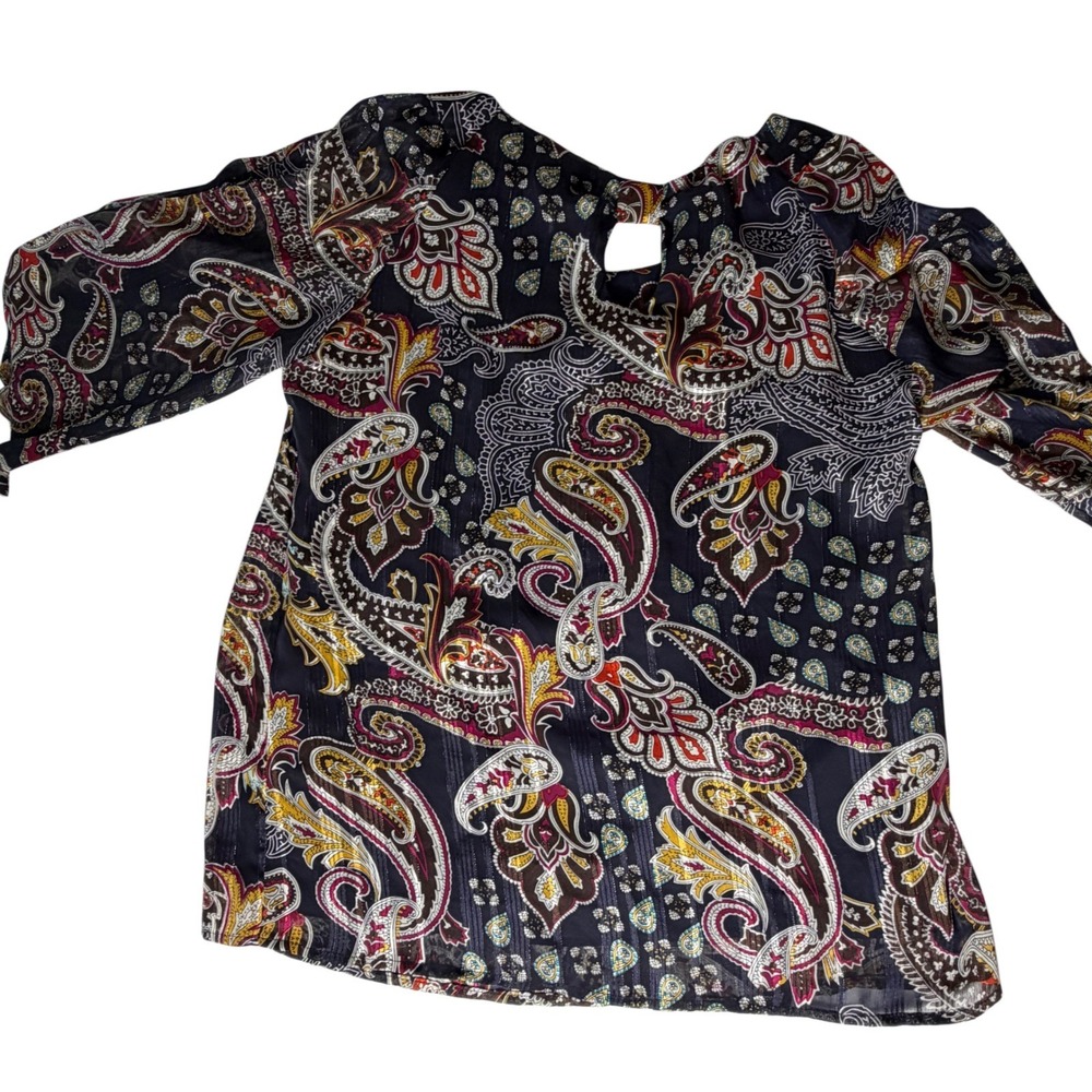 Sara Michelle Boho Metallic Paisley Blouse - Size Small - Picture 2 of 5